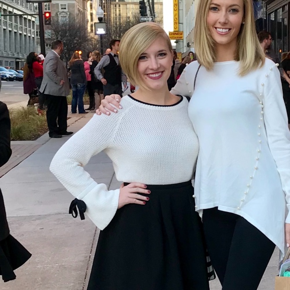 LOFT Ivory & Black Bell Sleeve Sweater
